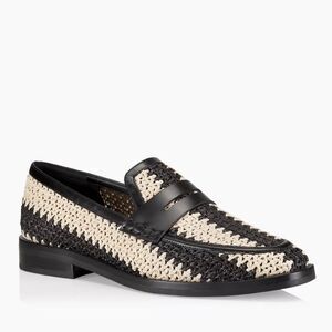 3.1 Phillip Lim Alexa Raffia & Leather Penny Loafers, White-Black, New, Size 36